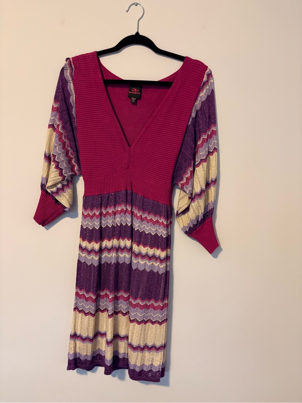 Magenta, Purple & Cream Zigzag Knit Dress